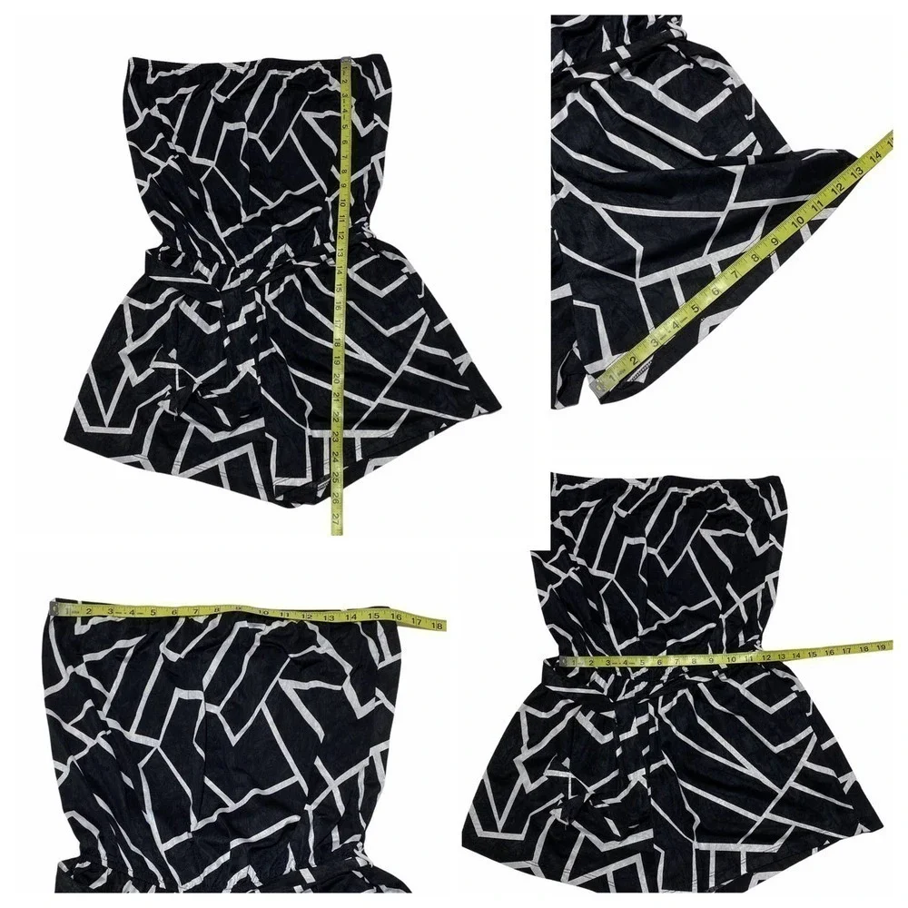 BLACK & White Geometric Print Strapless Romper